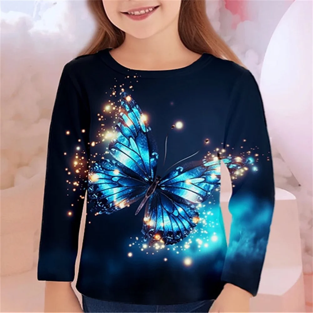 Top Trends: Korean Children's Clothing 2023 Long Sleeve T-Shirt For Girl Teenegers Tops Sparkling Butterfly Girls T Shirt For Kids 10 Years Shoppable Styles - Image 2