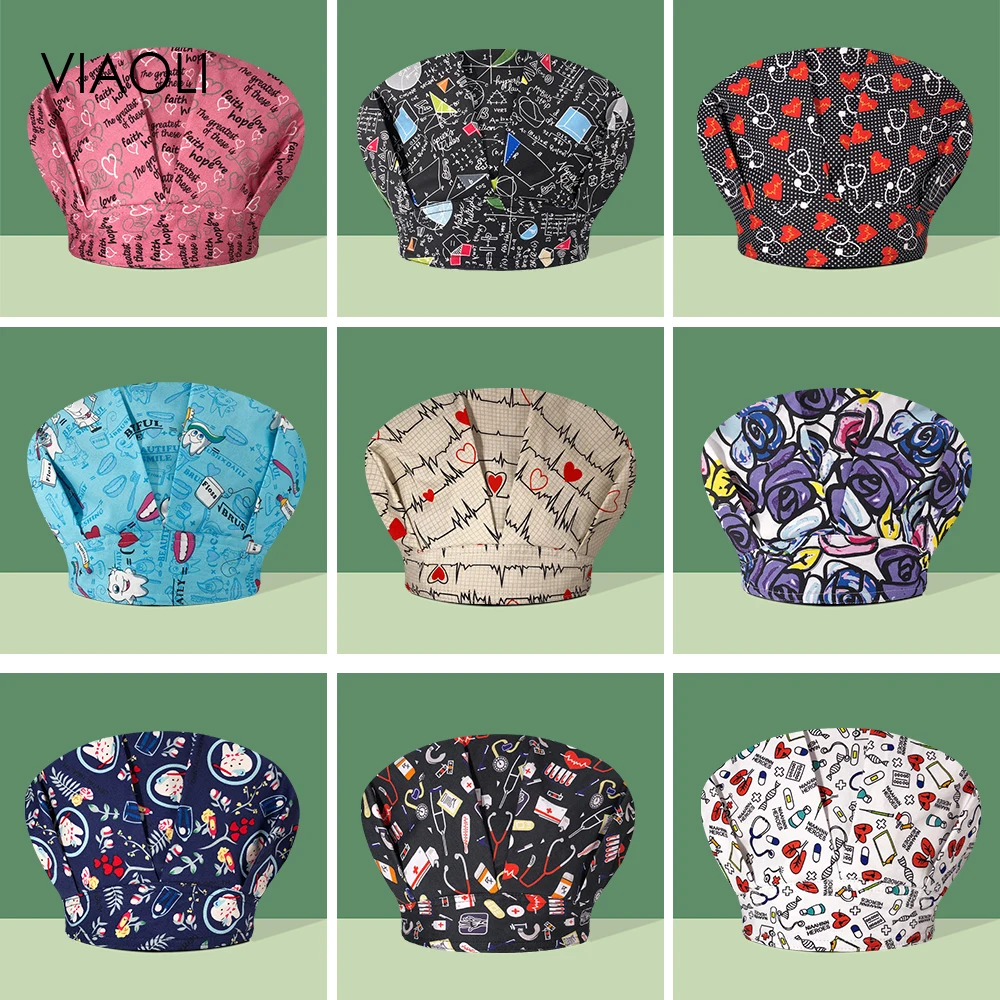 Top Trends: High Quality Nurse Accessories Cartoon Printed Clinical Scrub Cap Breathable Lab Dustproof Work Caps Cotton Nurse Hats Wholesale Shoppable Styles