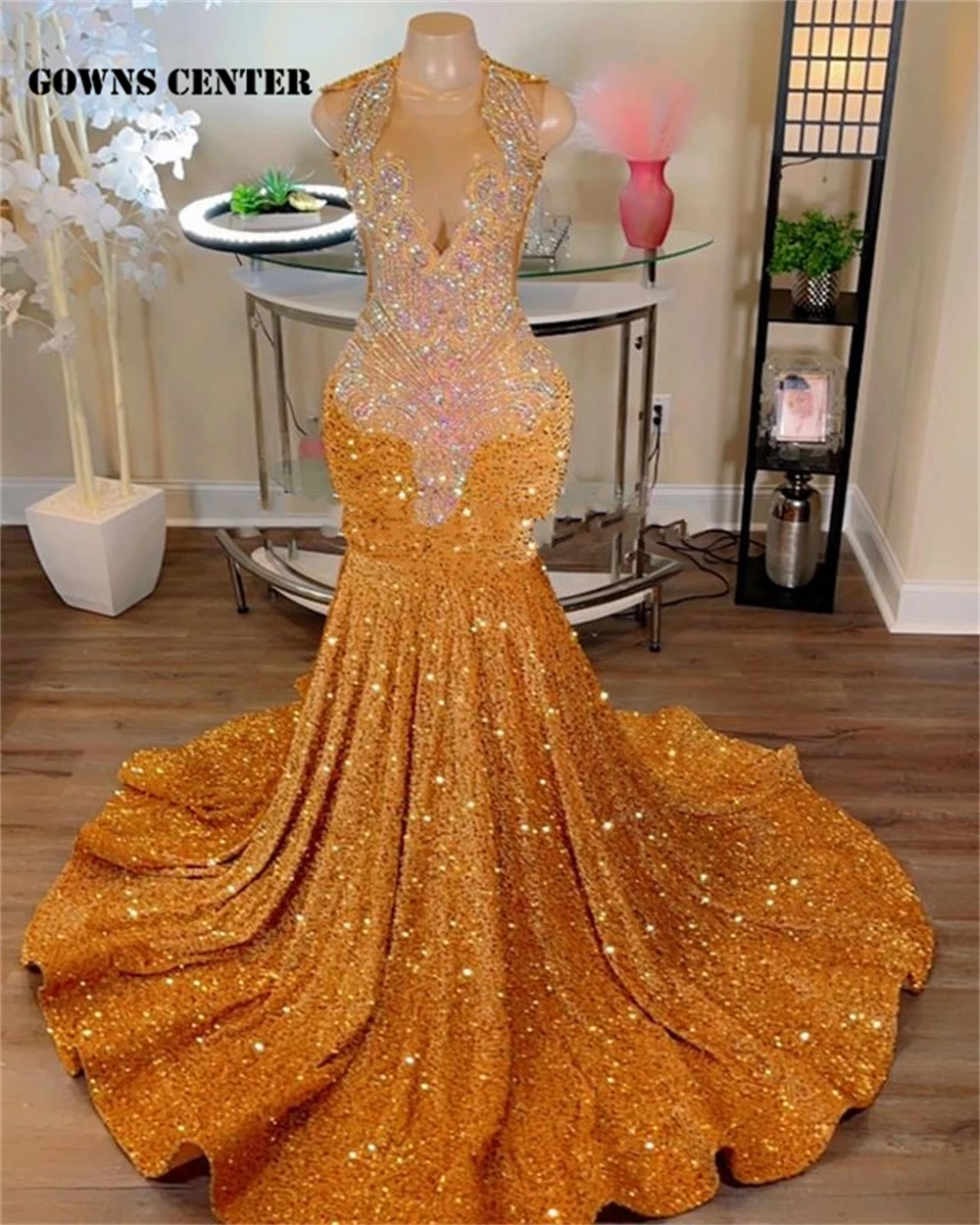 Top Trends: Sparkly Gold Sequined Mermaid Prom Dresses 2024 For Black Girls Birthday Dress Luxury Beaded Evening Gowns Shoppable Styles