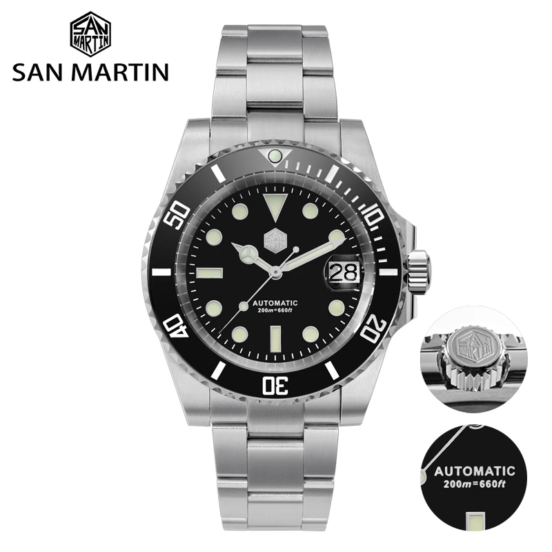 Top Trends: San Martin 40.5mm Water Ghost V3 Diver Luxury Men Watch NH35 Automatic Mechanical Business Wristwatches Sapphire 20Bar Lumed Shoppable Styles