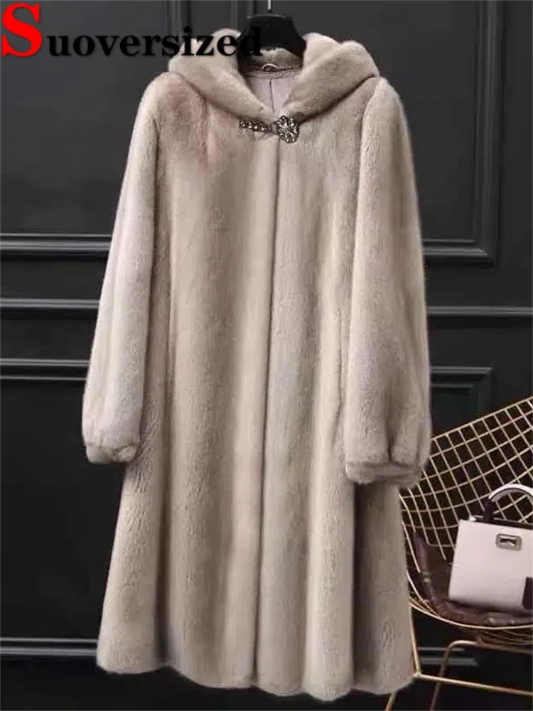 Top Trends: Hooded Thicken Faux Furs Overcoats Winter Warm Imitate Mink Jacket Oversize 80kg Loose Furry Chaquetas Mid-lenght Plush Jaqueta Shoppable Styles