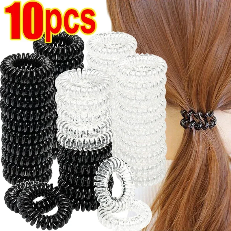 Top Trends: 1-10Pcs Telephone Wire Hair Ties Women Girls Solid Color Elastic Hair Bands Spiral Coil Rubber Bands Ponytails Hair Accessories Shoppable Styles