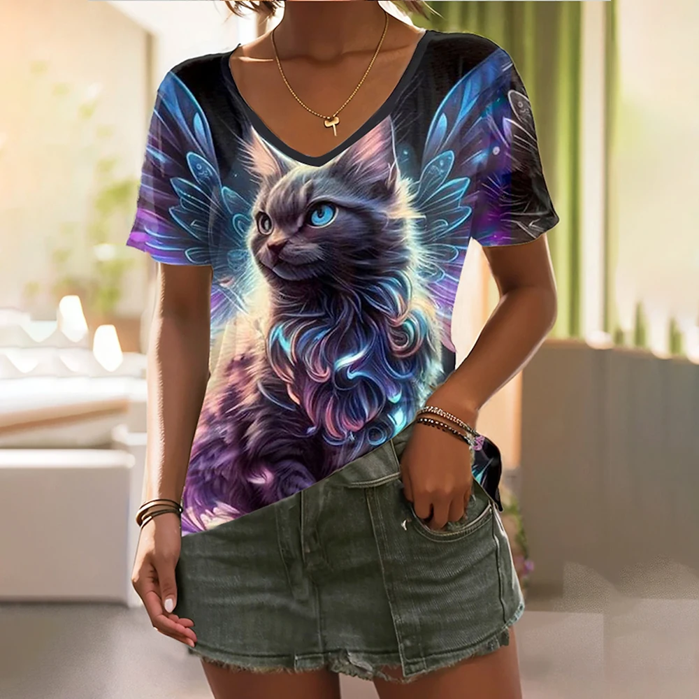 Top Trends: Summer Women's T Shirt Tee 3d Cat Print Daily Weekend Fashion Short Sleeve Fashion Funny V Neck Casual T-Shirts For Woman Shoppable Styles