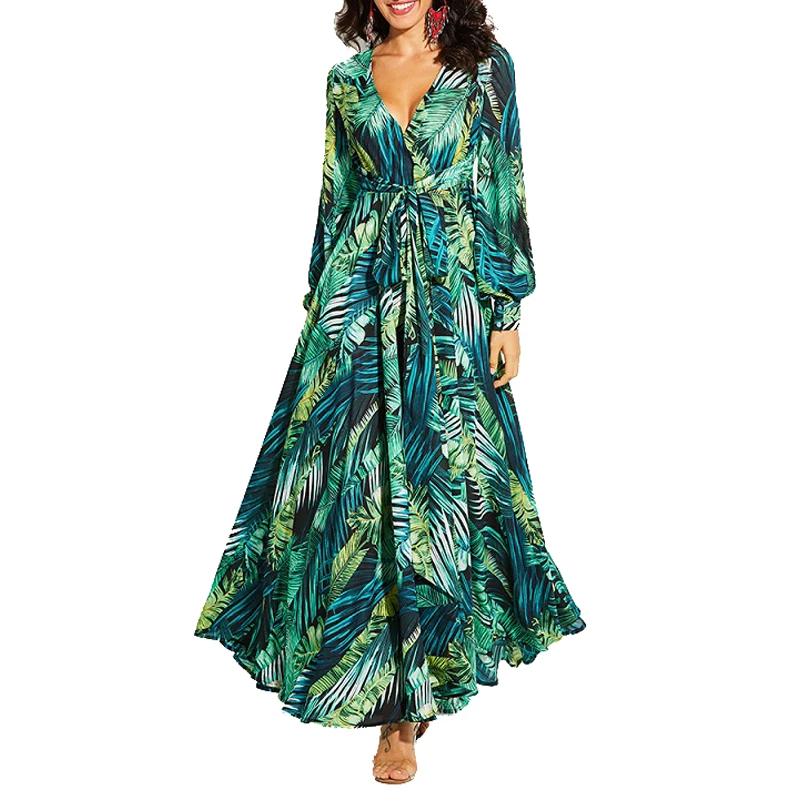 Top Trends: AECU Vestido Floral Print Boho Maxi Dress Sexy Lady Bohemian Autumn Long Dress Women Beach Dresses Female Robes Party Dresses Shoppable Styles