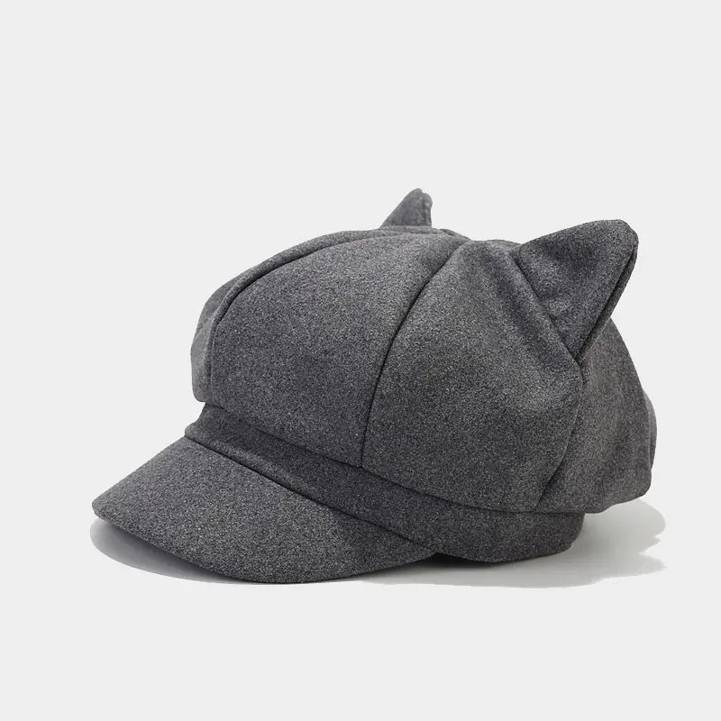 Top Trends: Cute Adult Cat Ear Beret Hat Women Autumn Hat Winter Cap Autumn Punk Beret Hat Women Berets Hat Shoppable Styles - Image 3