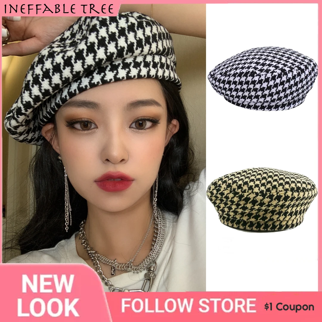 Top Trends: Korea Autumn Winter Plaid Women Berets Fashion Black Beret Knit Femal Flat Caps France Hats Ladies Artist Cap Thanksgiving Gifts Shoppable Styles