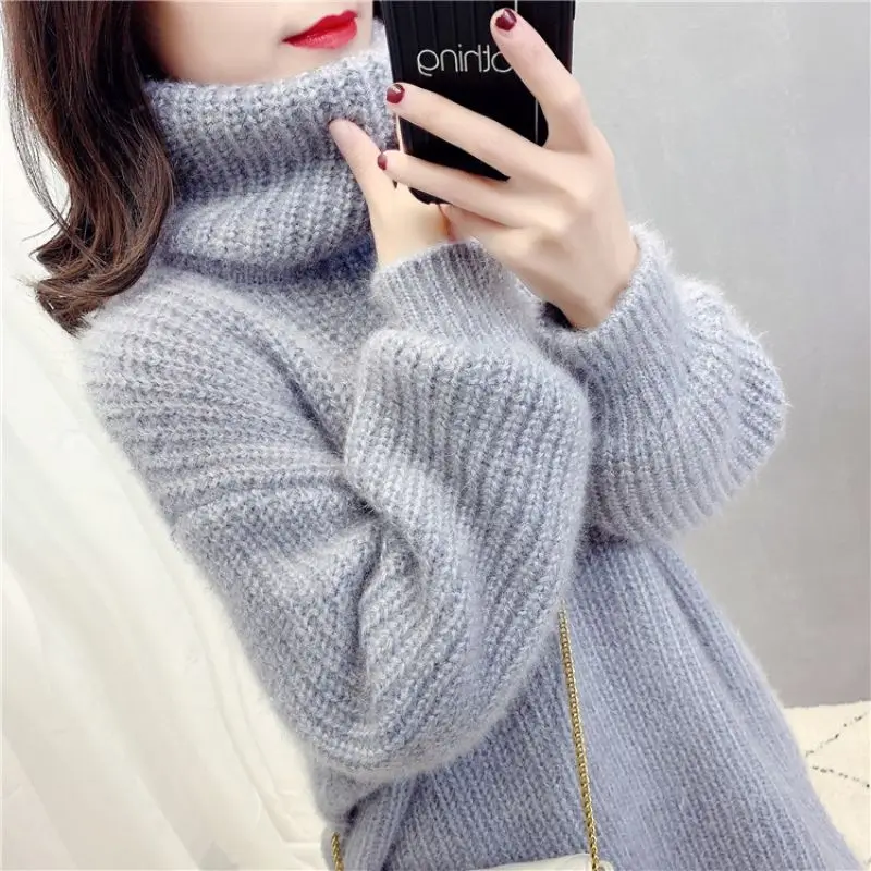 Top Trends: Fashion Turtleneck Solid Color Casual Sweaters Female Clothing 2023 Autumn Winter Loose All-match Pullovers Korean Knitted Dress Shoppable Styles - Image 4