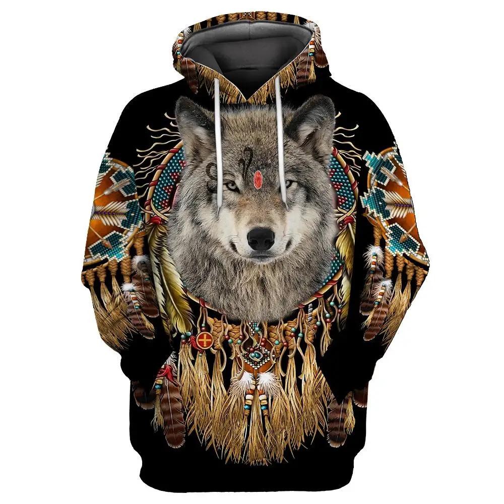 Top Trends: Beautiful Tribal Native Wolf 3D All Over Printed Men Hoodie Autumn Unisex Sweatshirt Pullover Casual Streetwear Big Size Shoppable Styles