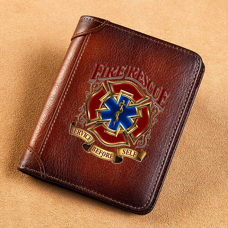 Top Trends: High Quality Genuine Leather Men Wallets Fire Rescue Service Before Self Printing Short Card Holder Purse Billfold Male Wallet Shoppable Styles