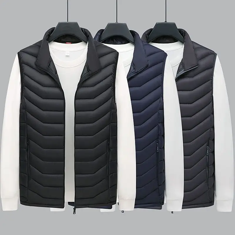 Top Trends: Autumn Winter New Men Warm Down Cotton Coat Vest Streetwear Solid Stand Collar Zipper Fashion Versatile Casual Sleeveless Jacket Shoppable Styles