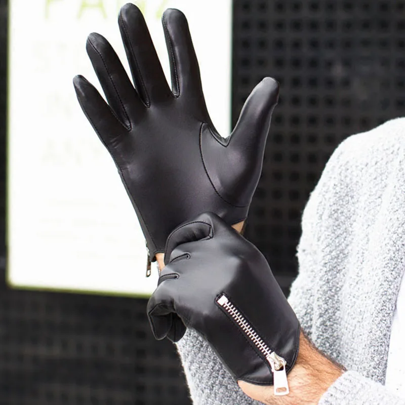 Top Trends: KIMOBAA Man Short Zipper Whole Piece Of Leather Top Lambskin Gloves Black Shoppable Styles