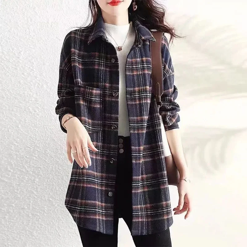 Top Trends: Spring Autumn Plaid Elegant Fashion Women Shirt Harajuku Loose Casual All Match Lady Tops Long Sleeve Korean Style Button Blusa Shoppable Styles