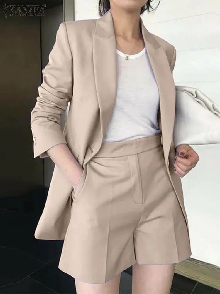 Top Trends: 2023 ZANZEA Long Sleeve Blazer And Short Pant Autumn Pure Cotton Short Sets Women Solid Work OL Tracksuits Stylish Elegant Suit Shoppable Styles