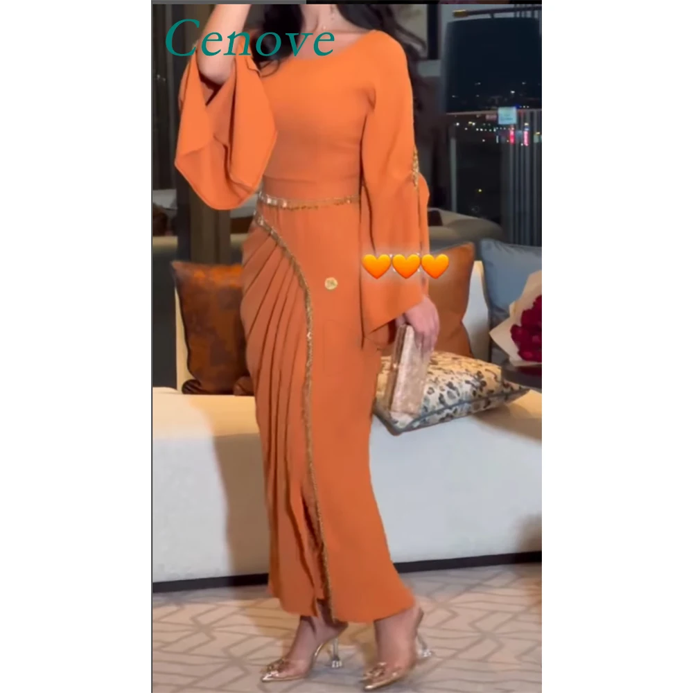 Top Trends: Cenove Orange Arab Dubai O Neckline Prom Dress Long Sleevs Evening Summer Elegant Party Dress For Women 2023 Shoppable Styles