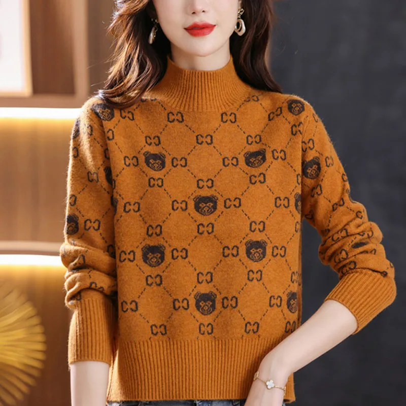 Top Trends: New Autumn And Winter Fashion Wool Jacquard Small, Thickened, Short, High Neck, Loose And Fashionable Women's Knitted Sweater Shoppable Styles - Image 3