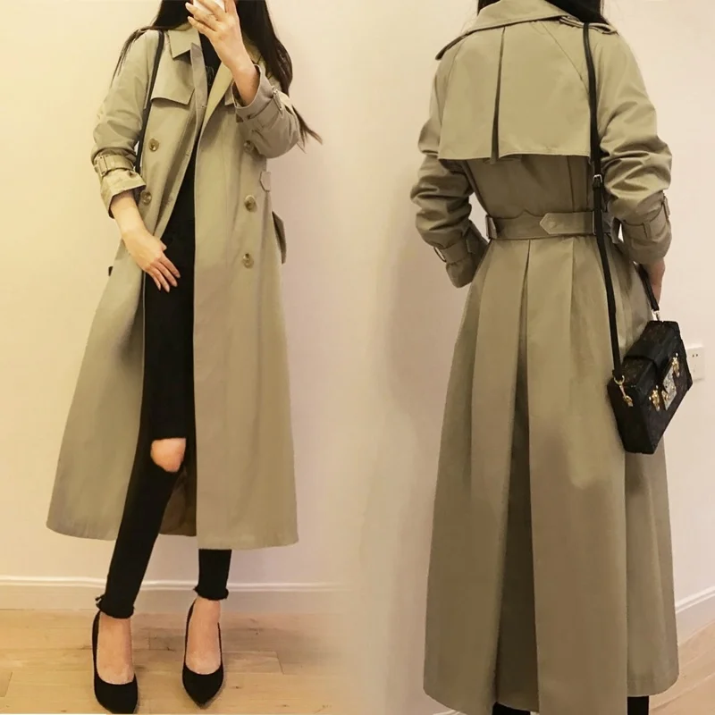 Top Trends: Korean Style Khaki Trench Coat Women 2020 Autumn Plus Size Solid Double Breasted Long-sleeved Windbreaker Female Coat Ropa Mujer Shoppable Styles