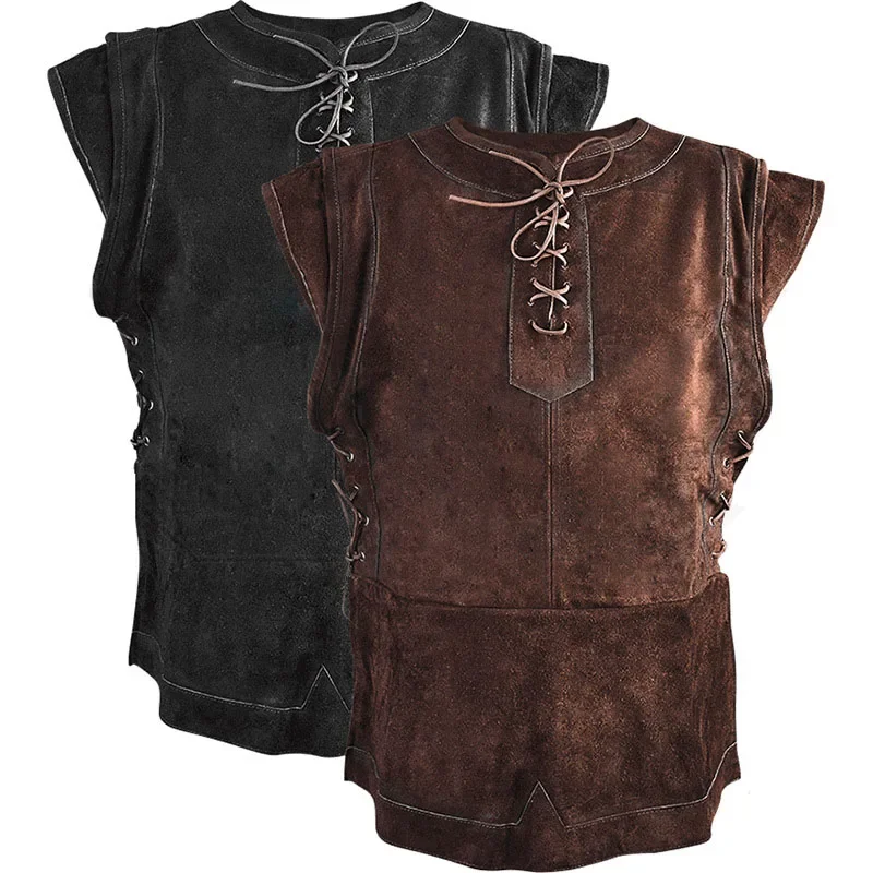 Top Trends: Mens Medieval Punk Vest Vikings Cosplay Archer Costume Adult Chest Body Armor Suede Larp Outfit Jerkin Coat Halloween For Men Shoppable Styles