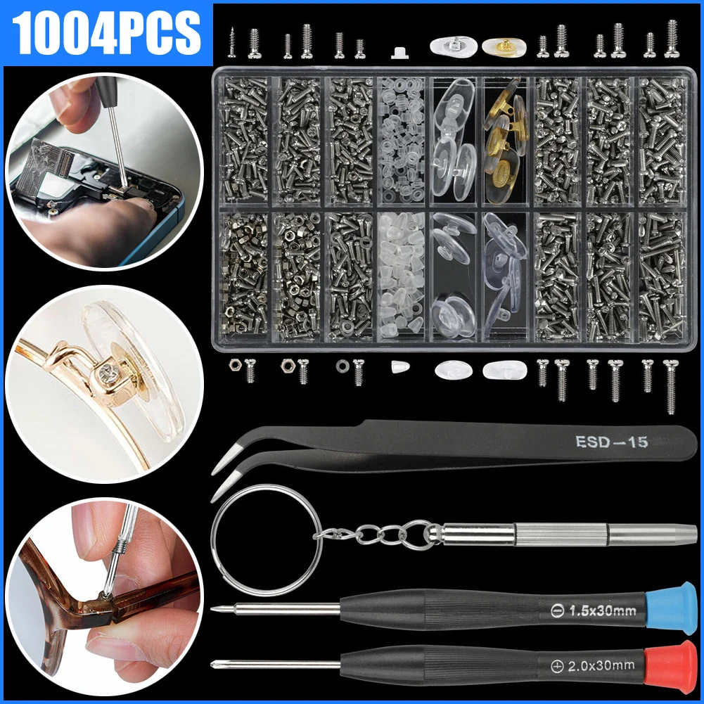 Top Trends: 1004Pcs Eyeglass Screws And Nuts Set Optical Glasses Repair Tool Kit Screwdriver Tool Box Reading Glasses Sunglasses Screw Nut Shoppable Styles