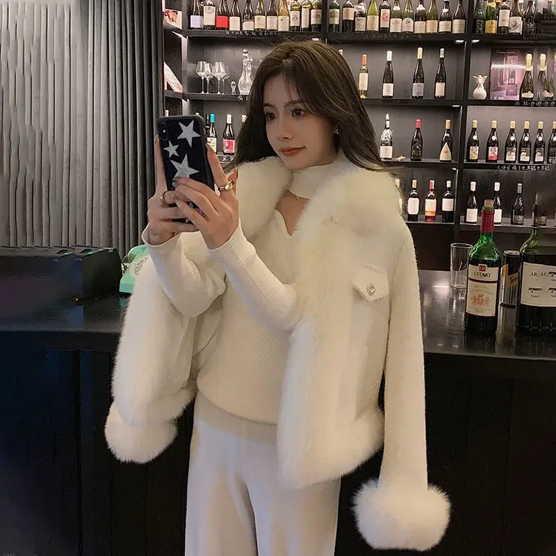 Top Trends: Korean Style Autumn Winter Formal Tweed Thick Jackets Women'S Elegant Loose Fur Collar Splicing Fur Coat Imitation Fox Fur Shoppable Styles - Image 4