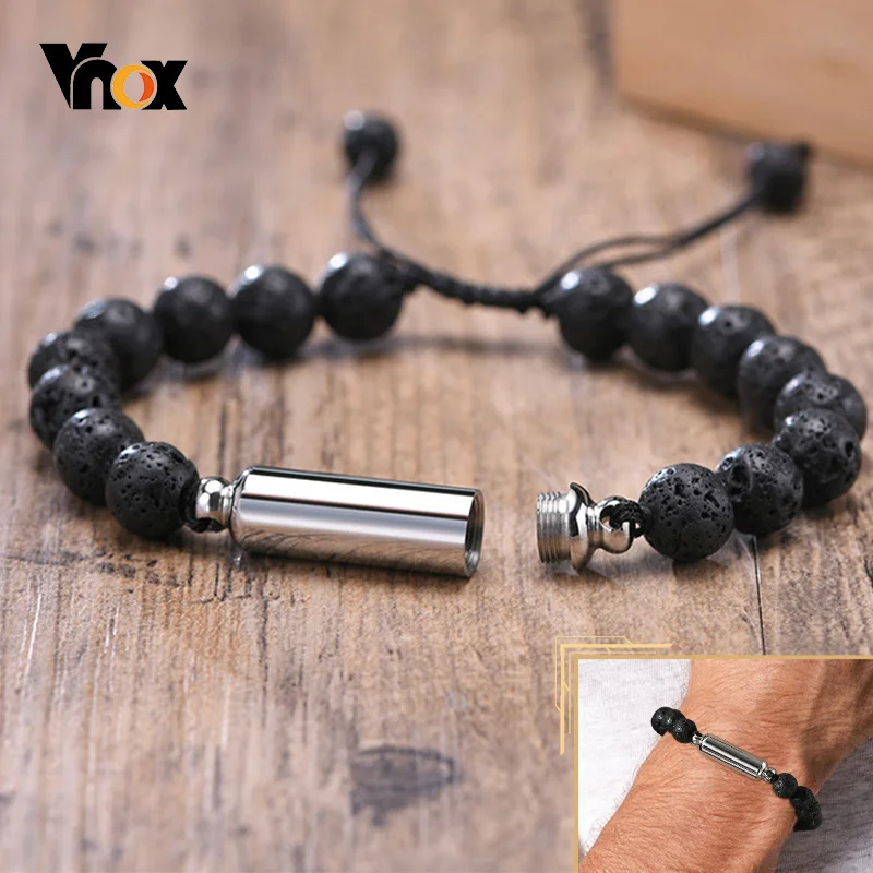 Top Trends: Vnox Men&#039;s Casual Lava Stone Beads Urn Bracelets For Ashes, Hollow Tube Cremation Keepsake Memorial Jewelry, Length Adjustable Shoppable Styles