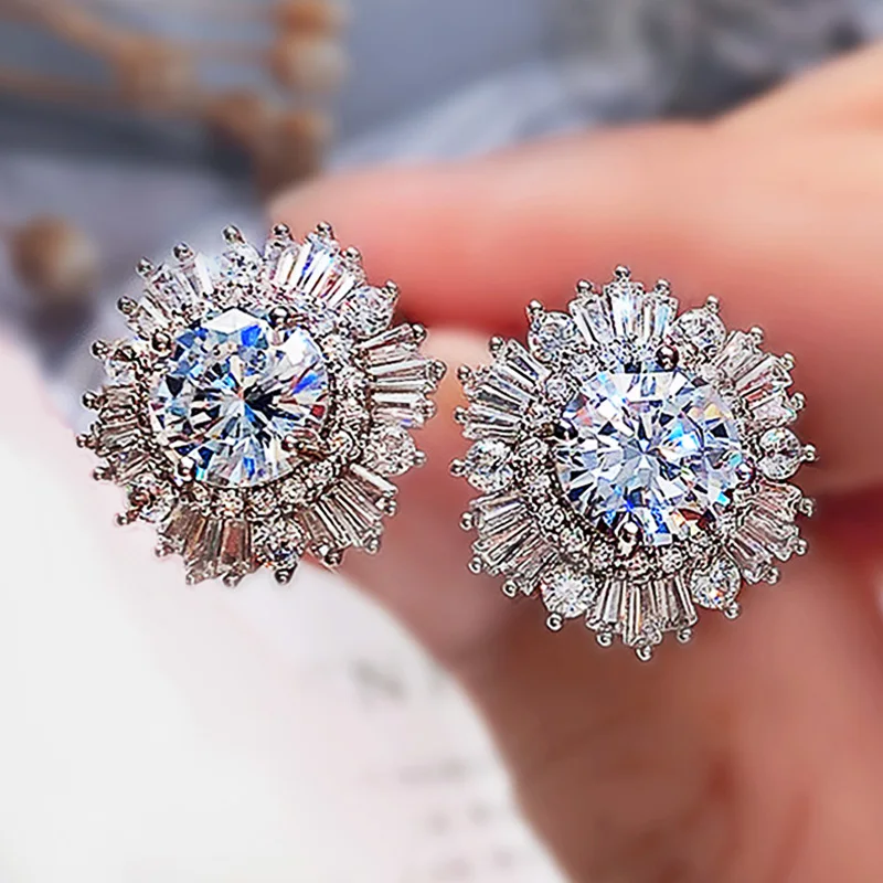 Top Trends: Huitan Eternity Cubic Zirconia Flower Stud Earrings For Women High Quality Wedding Accessories Classic Versatile Female Jewelry Shoppable Styles