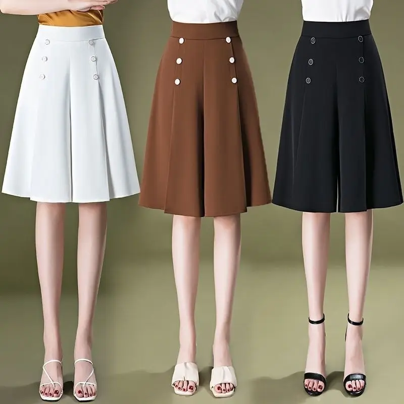 Top Trends: Summer Women Fashion Solid Oversize Skirt Pants Korean New High Waist Versatile Streetwear Pretty Casual Knee Length Trousers Shoppable Styles