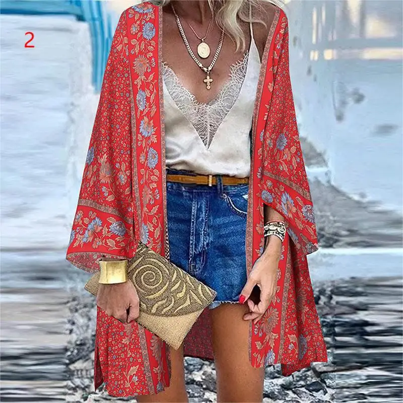 Top Trends: Bohemian Bikini Cover Up Cardigan Swimsuit Woman 2023 Summer Beach Cover Ups For Swimwear Women Tops Long Sleeved Kimonos Mujer Shoppable Styles