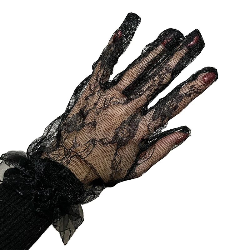 Top Trends: 1 Pair Black Women Sexy Elegant Mesh Gloves Bride Fashion Lace Gloves Mittens Party Sun Protection Wrist Length Driving Gloves Shoppable Styles