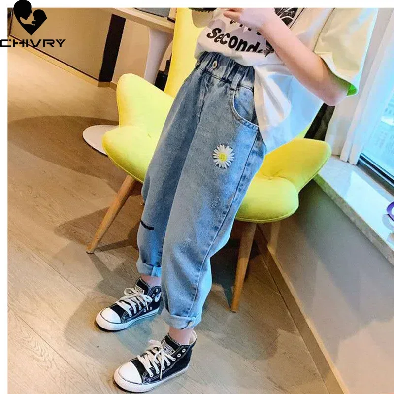 Top Trends: New 2022 Kids Fashion Jeans Long Trousers Pants Girls Classic Denim Flower Embroidery Pants Baby Jeans Spring Autumn Jeans Shoppable Styles - Image 4