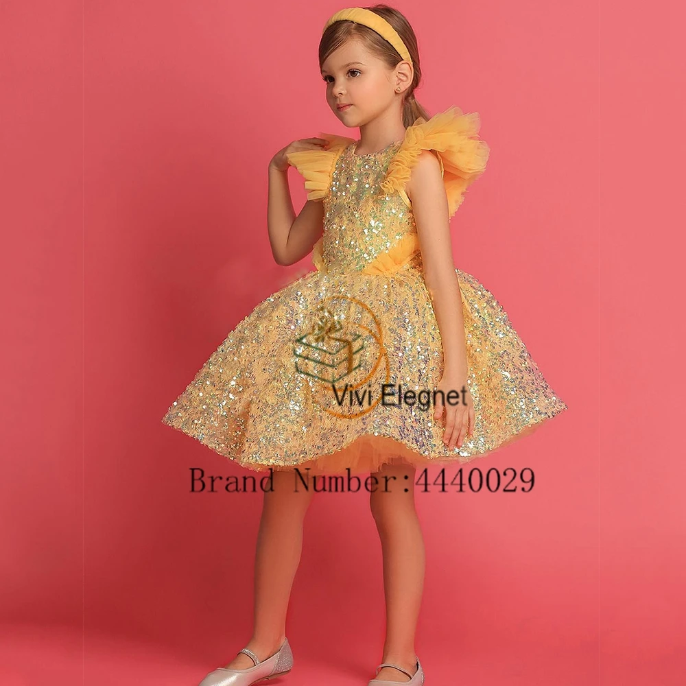 Top Trends: Yellow Seuqined Flower Girl Dresses With Soft Tulle Sleeveless Tutu Knee Length Wedding Party Gowns 2023 Summer فساتين اطفال للع Shoppable Styles