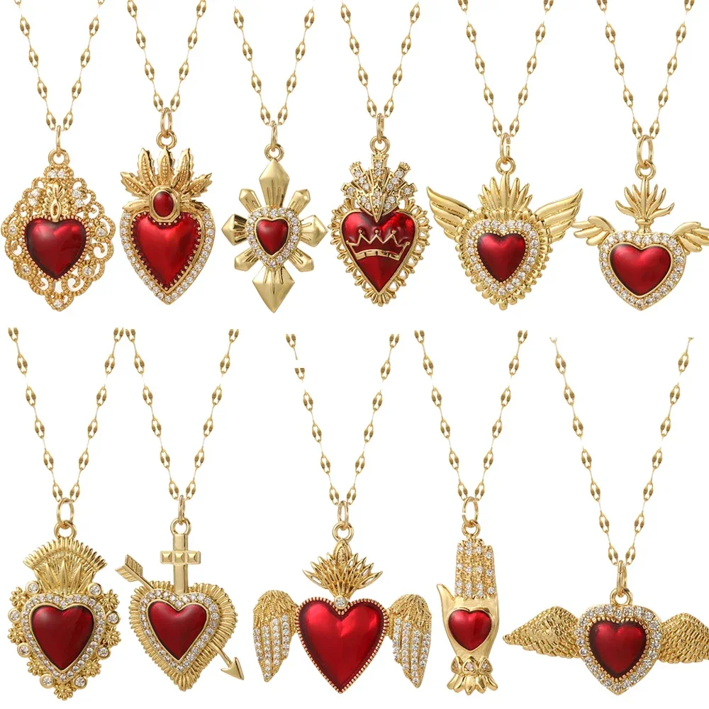 Top Trends: Cute Heart Pendant Necklace For Women Red Love Dijes Gold Color Collares Long Stainless Steel Chains Excellent Quality Shoppable Styles