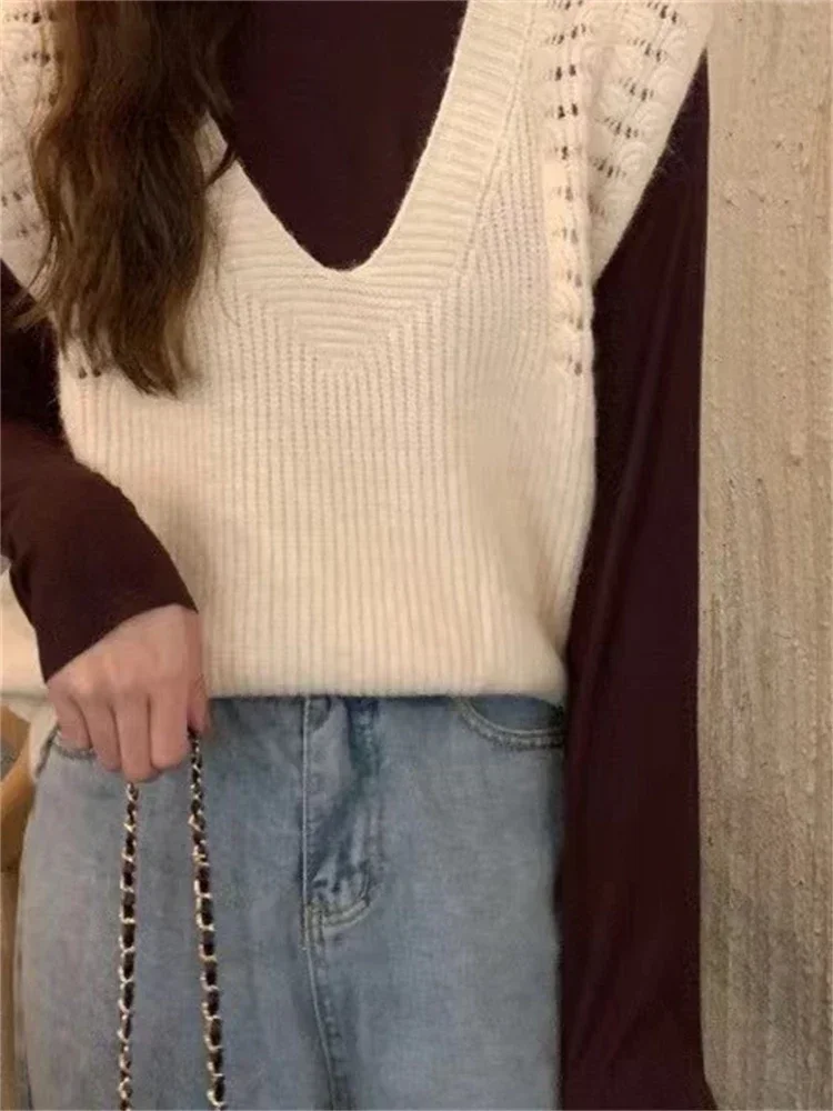 Top Trends: Winter Women Vest Sweater Girls Tank Pullover Fall Sleeveless Knitted Maxi Vintage Oversize Y2k Sweater Vest WomenTops Girl Shoppable Styles