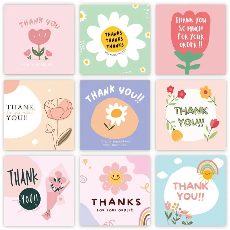 Top Trends: 50pcs 6x6cm Pink Cartoon Square Thank You Card For Small Businesses Gift Box Greeting Decoration Packaging Wholesale Supplies Shoppable Styles