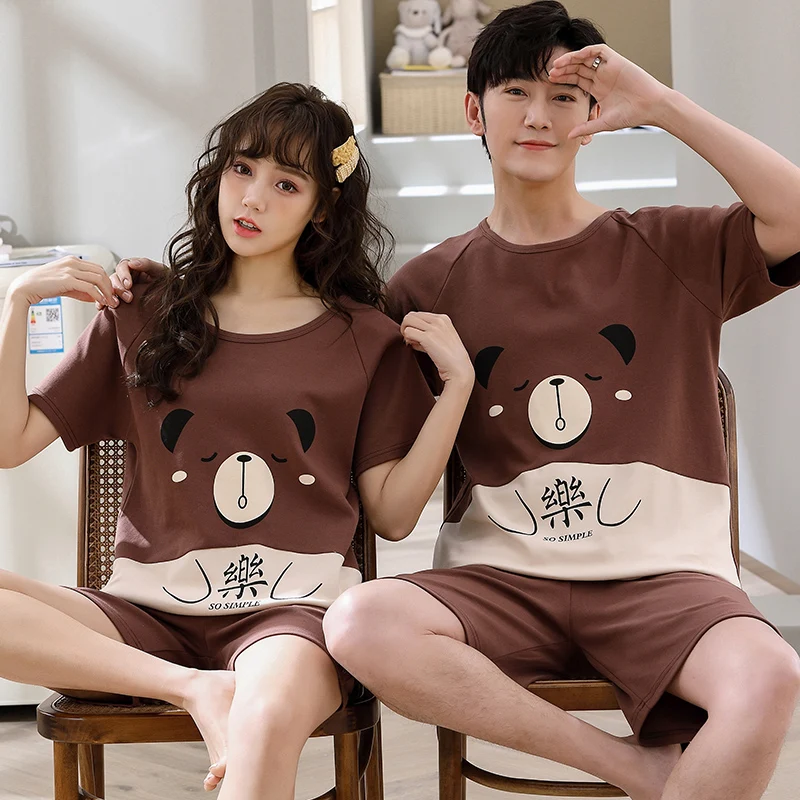 Top Trends: Summer Couples Cotton Pajamas Sets Women Men Short Sleeve Shorts Pyjamas Sleepwear Cartoon Home Clothing Korean Lovers Homewear Shoppable Styles