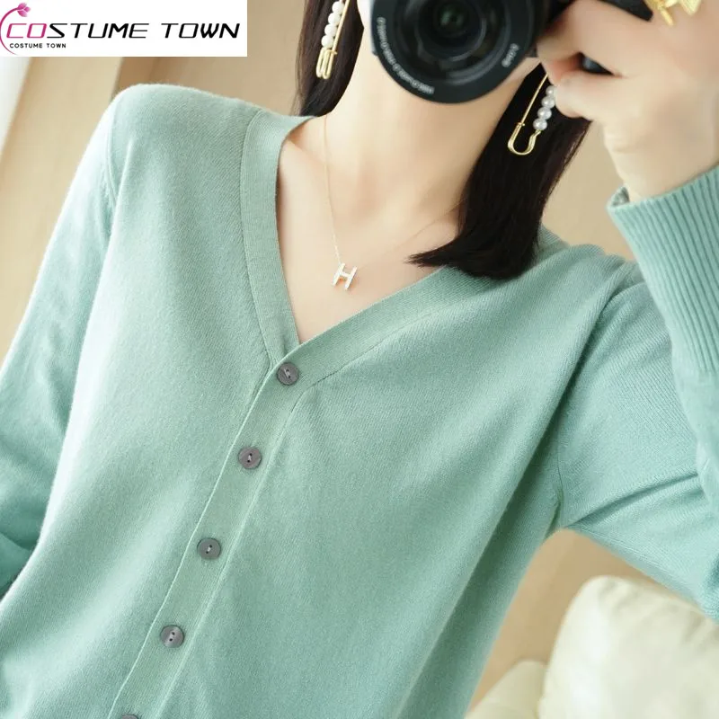 Top Trends: Spring And Summer 2023 New Age Reducing Cardigan Women&#039;s V-neck Top Loose Versatile Solid Color Sweater Thin Knit Jacket Shoppable Styles