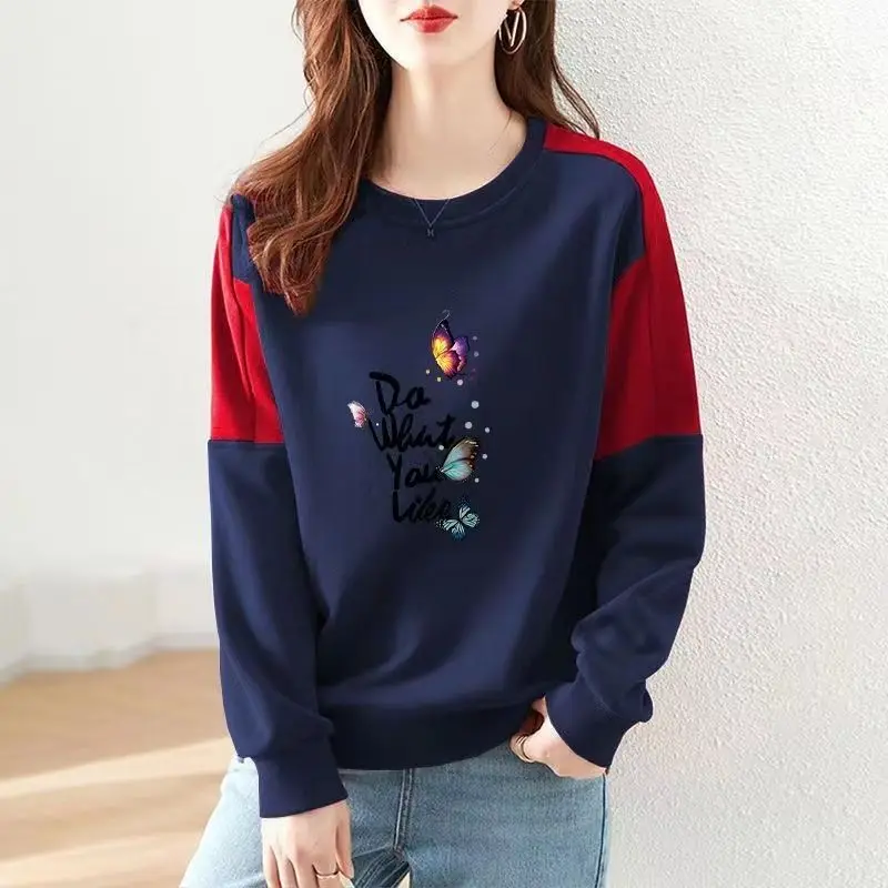 Top Trends: 2023 New Spring And Autumn Fashion Trend Round Neck Simple Sleeve Panel Contrast Butterfly Print Loose Relaxed Oversize Sweater Shoppable Styles