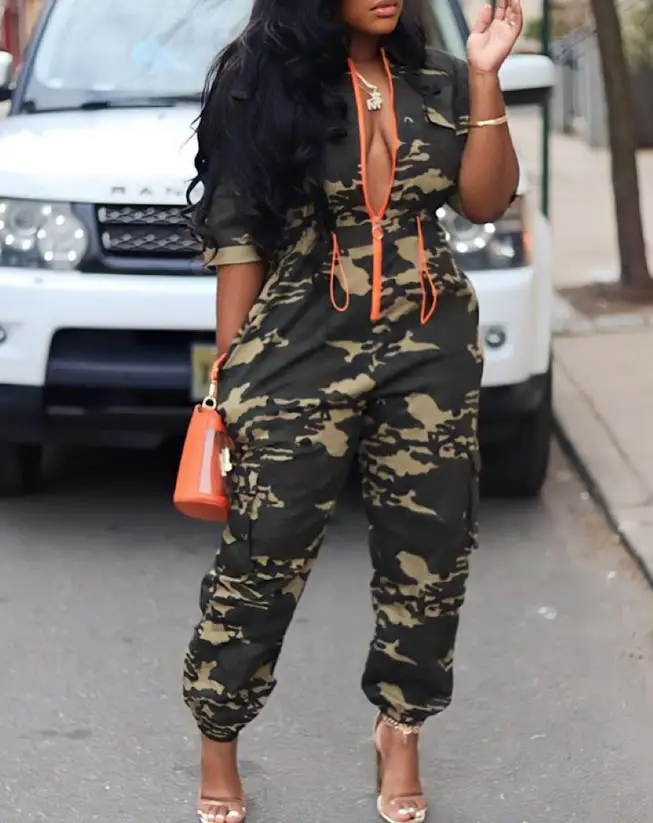 Top Trends: Fashion Jumpsuits For Woman 2023 Summer Camouflage Print Zipper Pocket Design Casual One Pieces Jumpsuit Streetwear Y2K Clothing Shoppable Styles - Image 2