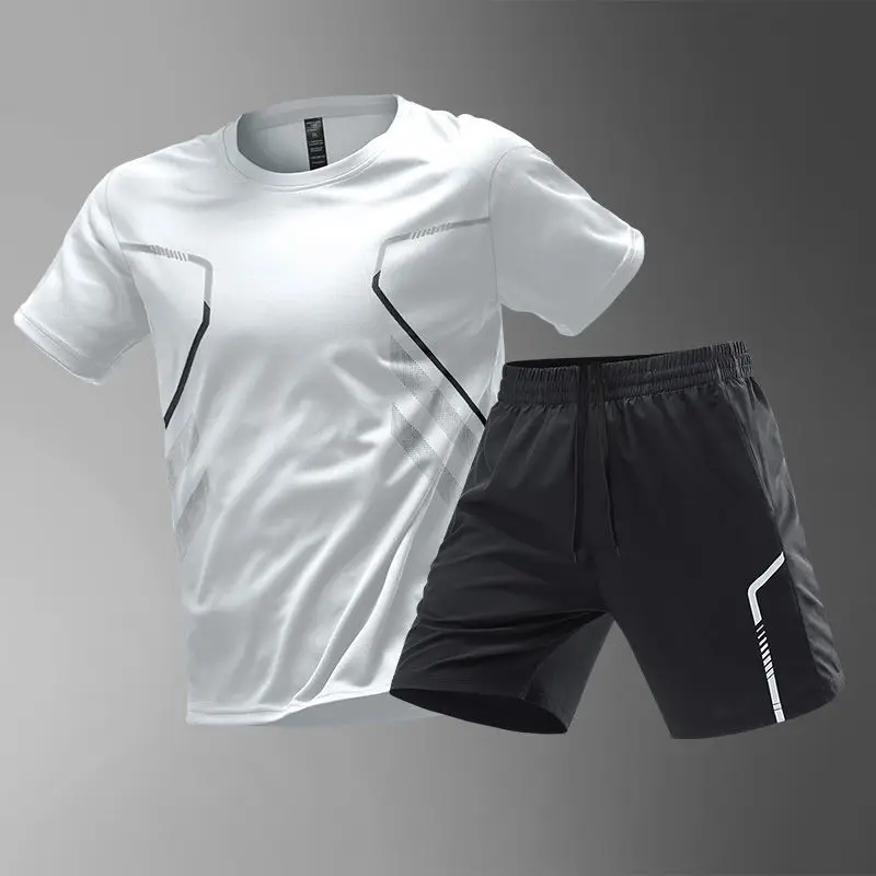 Top Trends: Summer Ice Silk Sports Men Sets New Quick Dry Breathable Gym Clothing Running Basketball Training Short Sleeve Tops Shorts Suit Shoppable Styles