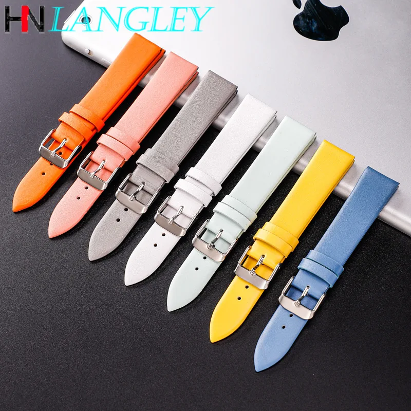 Top Trends: Colorful Leather Strap Watch Band Ultra Thin 12 / 14 / 16 / 18 / 20 / 22mm Watch Strap Wholesale 14 Colors Plain Weave Needle Pattern Belt Shoppable Styles - Image 3