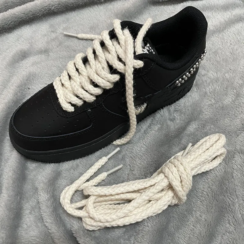 Top Trends: 1Pair Cotton Linen Bold Round Shoe Laces For Sneakers Board Canvas Boot Shoelaces 120 / 140 / 160 / 180CM Shoestrings Accessories Shoppable Styles