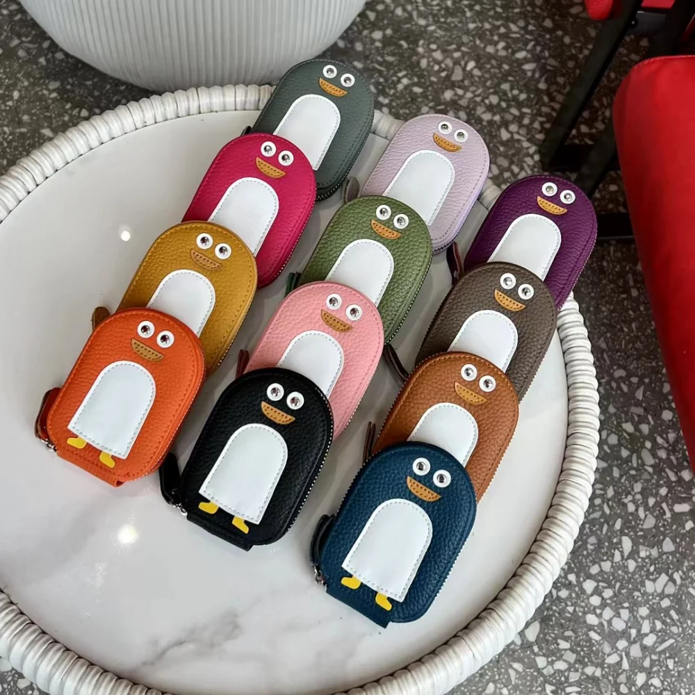 Top Trends: URBAN MASTER Cowhide Small Penguin Shape Card Holder Coin Purse Cartoon Cute Genuine Cow Leather Zipper Purses Mini Wallet Shoppable Styles