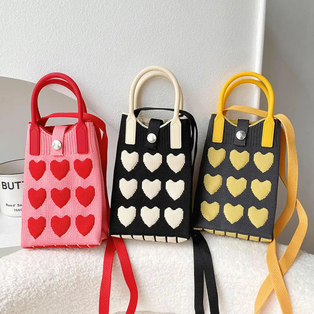 Top Trends: Stylish Handmade Knit Handbag Trendy Shoulder Bag Portable Sweet Love Heart Women Mini Mobile Phone Bag Commuter Cross-body Bags Shoppable Styles