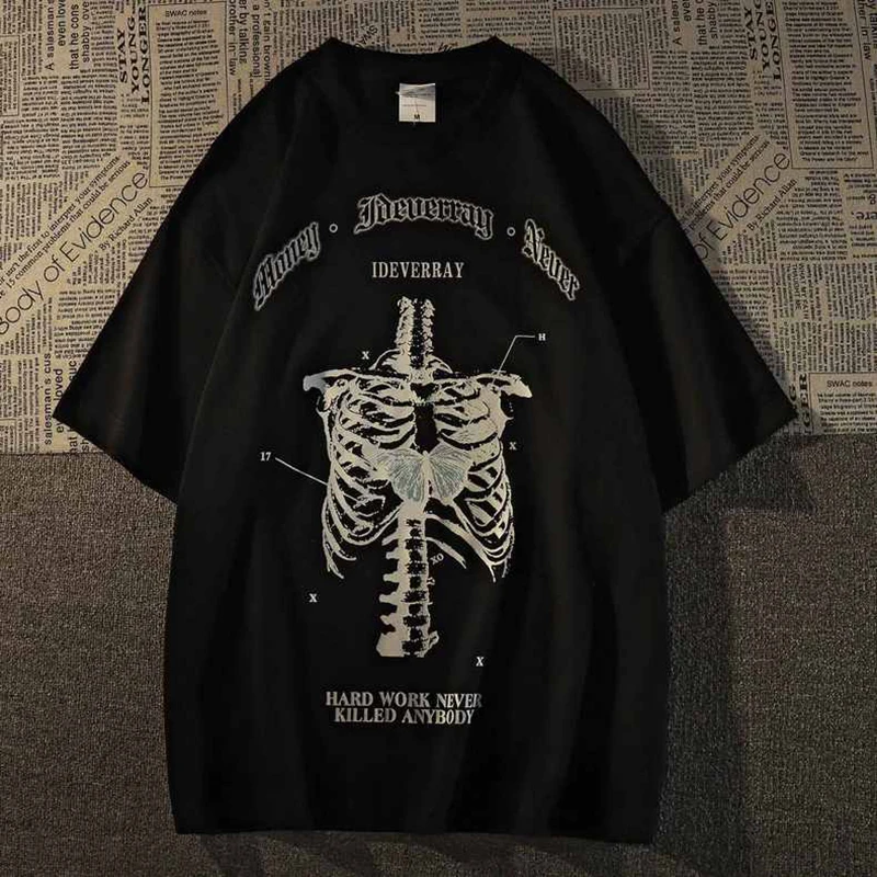 Top Trends: Gothic Man's T-Shirt Grunge Aesthetic Goth Skeleton Print T Shirt Dark Fashion Streetwear Graphic Tee Unisex Oversized Tops Shoppable Styles - Image 2