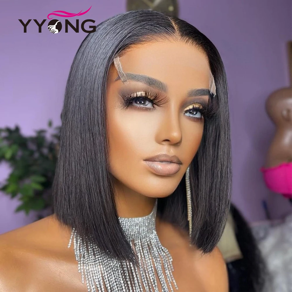 Top Trends: Yyong Brazilian Straight Short Bob Wig Remy T Part Lace Wigs For Black Women Pre Plucked Transparent Lace Human Hair Wigs Shoppable Styles