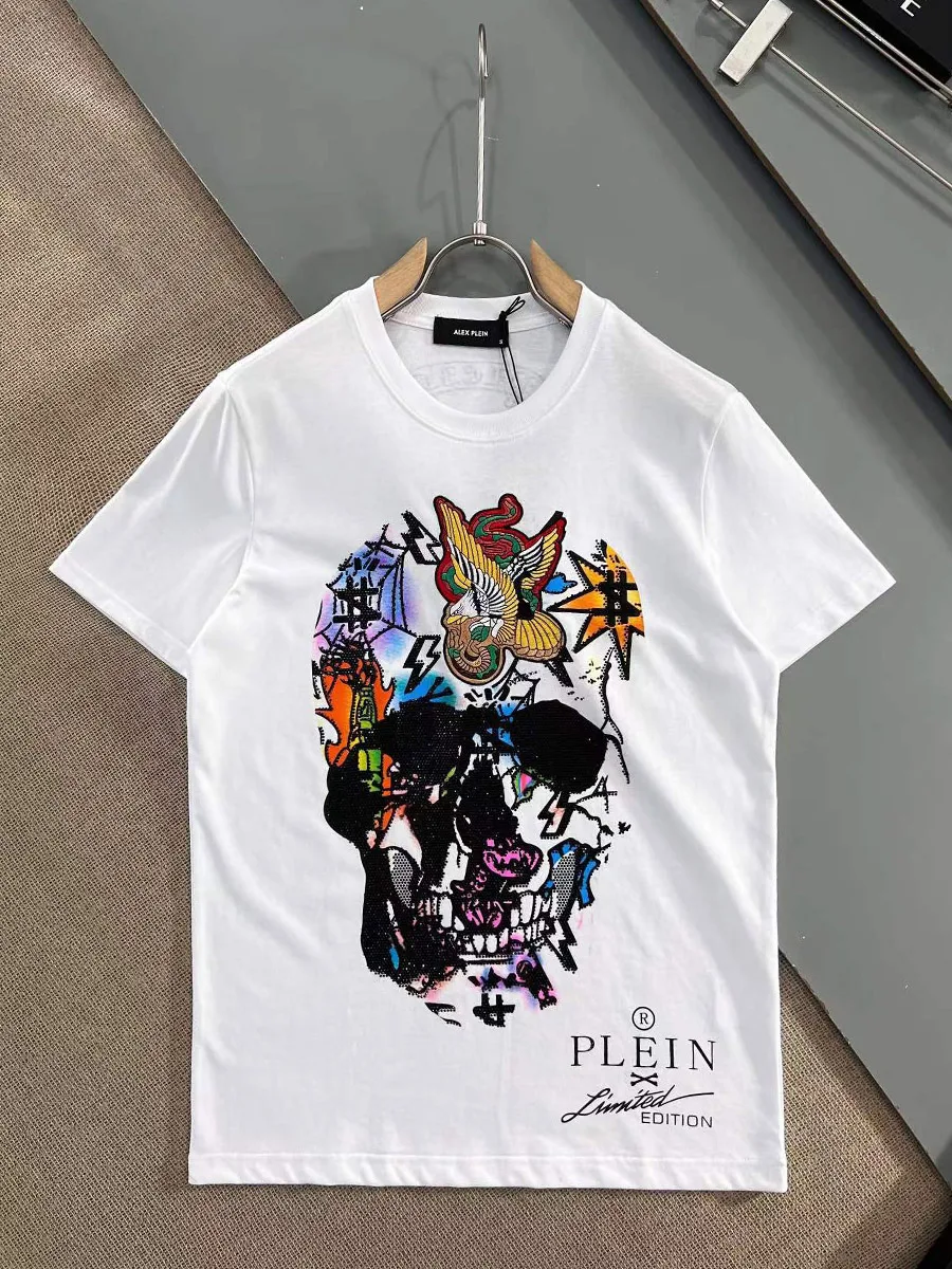 Top Trends: AlexPlein Skulls Rhinestones Embroidery Diamond Men's Fashion Clothing Crew Neck 2022 Summer Streetwear 100% Cotton Slim Tshirt Shoppable Styles