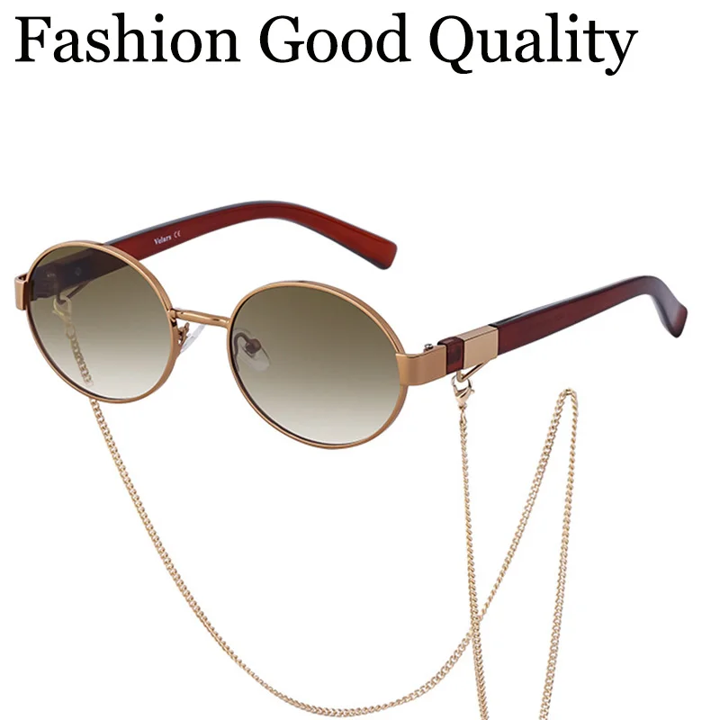 Top Trends: Small Metal Frame Oval Sunglasses For Women UV400 With Chain Aesthetic Brand Designer Futuristic Unisex Summer Ladies Glasses Shoppable Styles