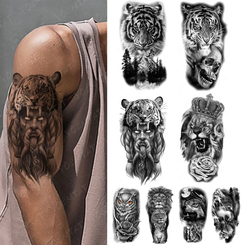 Top Trends: 3D Festival Arm Sleeve Waterproof Temporary Tattoo Stickers Wolf Lion Tiger Owl Tattoo Body Art Transfer Fake Tatoo Women Men Shoppable Styles