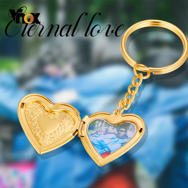 Top Trends: Vnox Photo Customized Key Chain, Stainless Steel Heart Charm Image Insert Locket Keychain, Casual Romantic Unisex Women Accessory Shoppable Styles