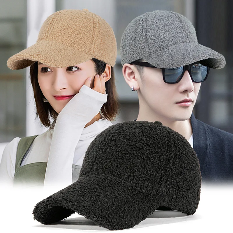 Top Trends: New Winter Women Baseball Cap Men Artificial Lamb Wool Duck Tongue Hats Plush Thickened Warm Fashion Solid Velvet Sunshade Hat Shoppable Styles - Image 2