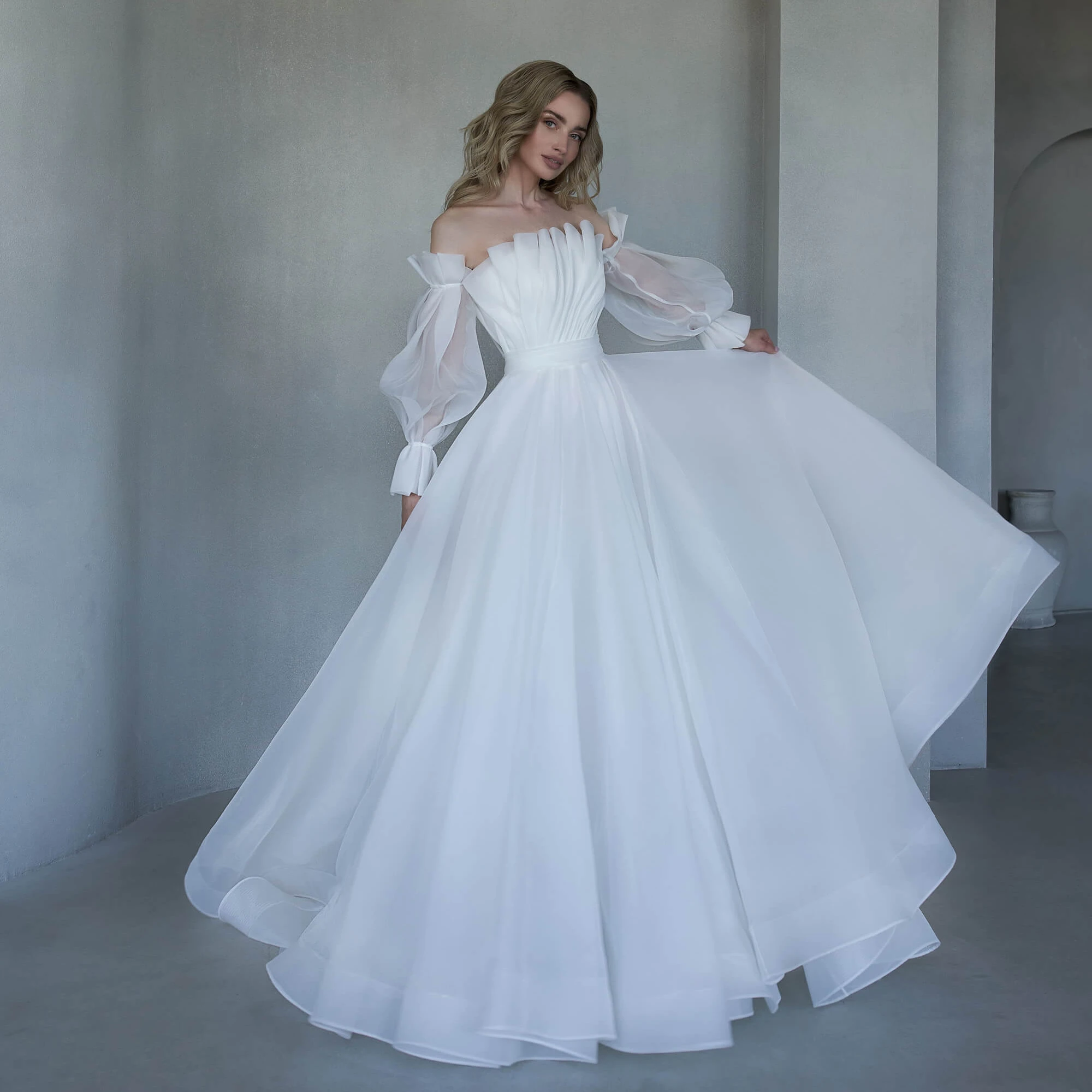 Top Trends: Simple A Line Wedding Dresses For Bride Pleated Floor Length Bridal Gowns With Detachable Sleeves Sexy Ruched Vestidos De Mariee Shoppable Styles